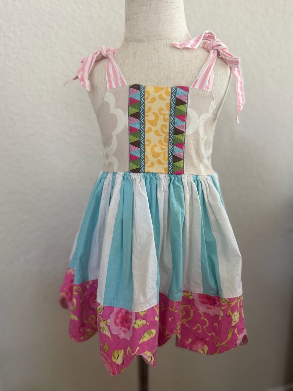 Gymboree Pink, Aqua & White Striped Tie-Shoulder Dress